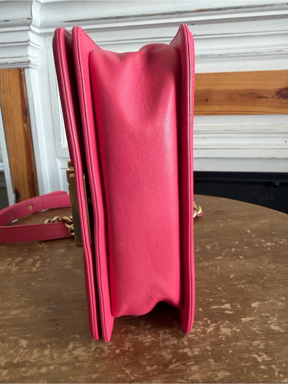 CHANEL Hot Pink Quilted Lambskin Small Boy bag Crossbody with Gold Hardware - Picture 13 of 16